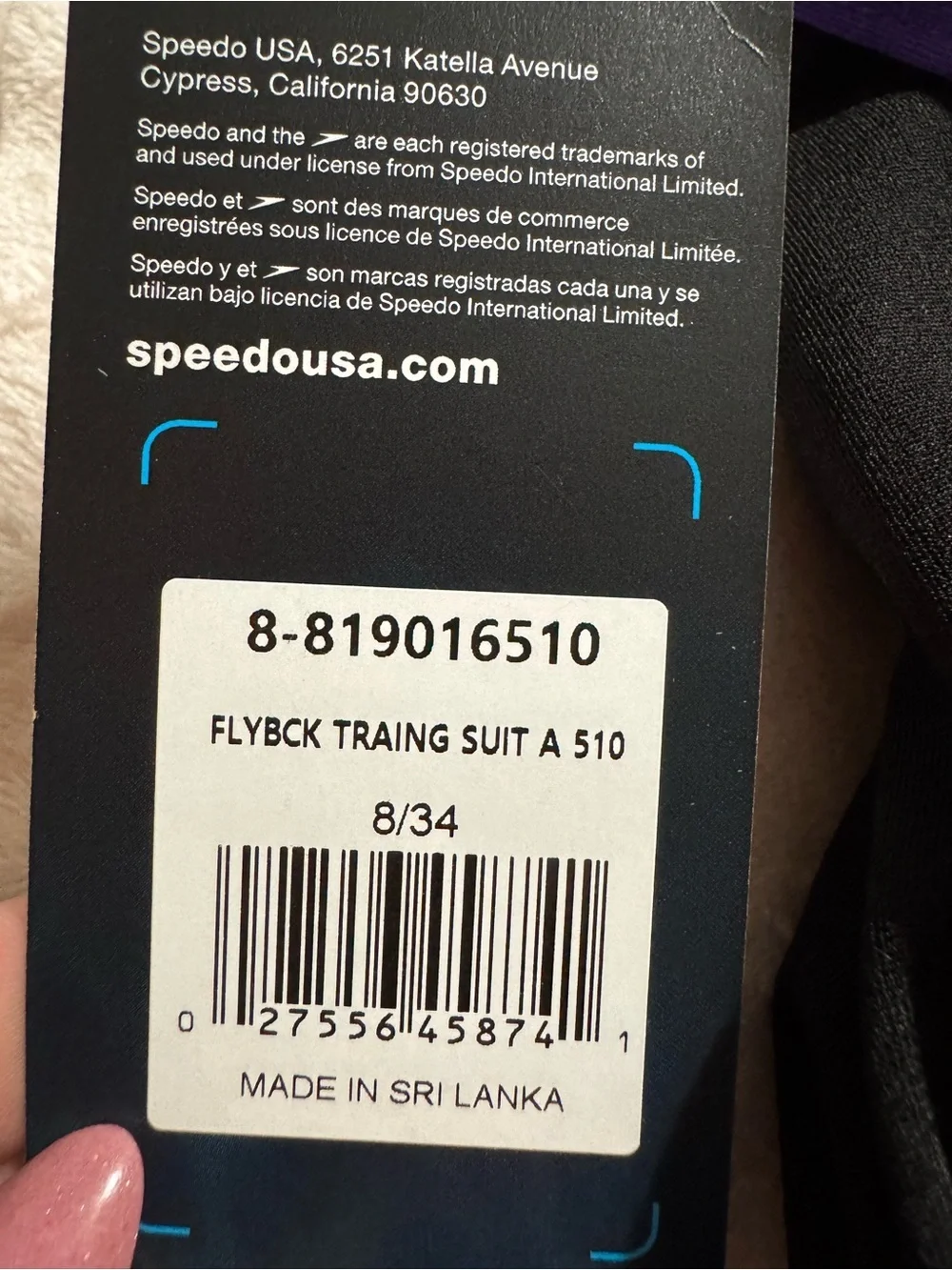 Speedo Black One-Piece Swimsuit with Purple Trim - Picture 4 of 5